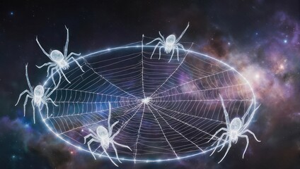 Spiders Weaving a Cosmic Web in Outer Space.