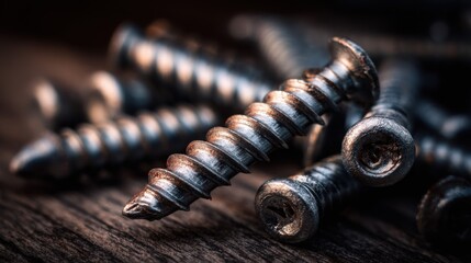 Macro Photo of Steel Screws &ndash; Industrial Background
