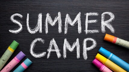 Summer Camp Chalkboard with Colorful Chalk Sticks