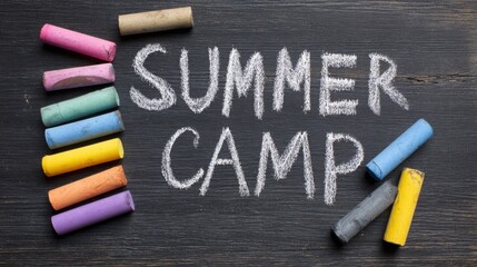Summer Camp Chalkboard with Colorful Chalk Sticks