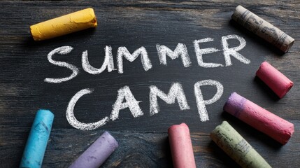 Summer Camp Chalkboard with Colorful Chalk Sticks