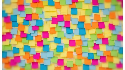Colorful sticky notes wall background, vibrant office memo paper texture, bright reminder squares pattern