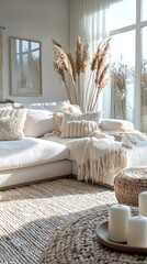 Bohemian interior cozy living room natural decor photo