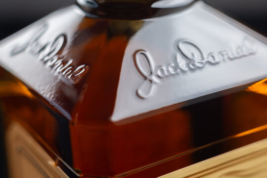 LONDON, UK - 23 AUGUST 2024 A bottle of Jack Daniel's Tennessee Honey, a blend of classic Jack Daniel's Tennessee whiskey and honey liqueur, made with natural honey