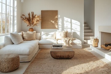 Bohemian living room cozy warm decor sunlight image
