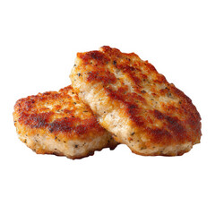 Golden brown chicken cutlets isolated on transparent background