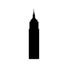 Silhouette of a New York City skyscraper against a white background