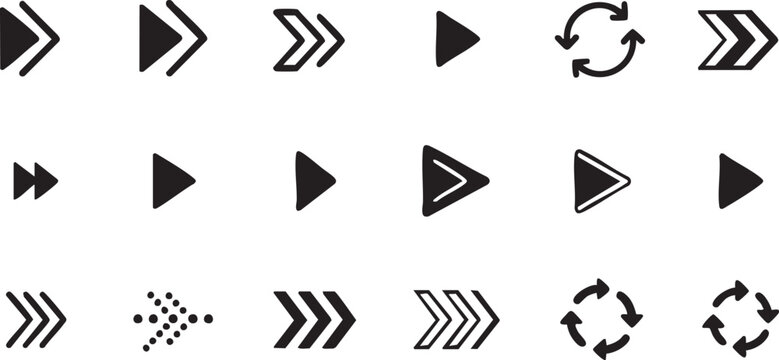 Geometric black arrow icons and directional triangle symbols set