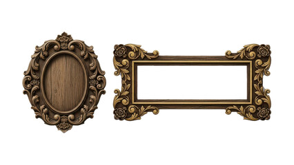 Pair of ornate carved wooden frames isolated subject