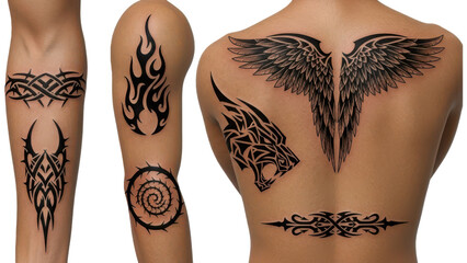Tribal tattoo designs on skin isolated with alpha channel
