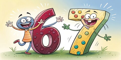 Minimalist digital art of the viral "67" meme, playful TikTok-style, surreal numbers glowing.