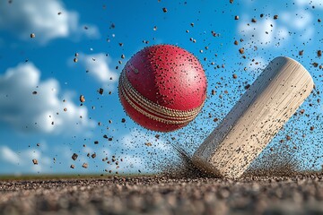 Cricket ball wicket explosion high speed sports action image