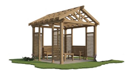 Wooden garden pergola structure cut-out on transparency