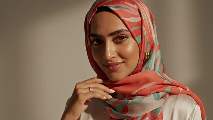 Portrait of a Woman Wearing a Colorful Headscarf.