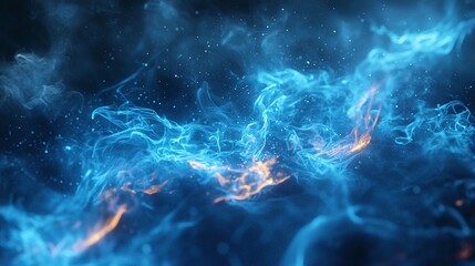 swirling blue and orange smoke on dark background