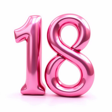 Shiny pink balloons forming the number 18 on a white background, perfect for an 18th birthday card.
