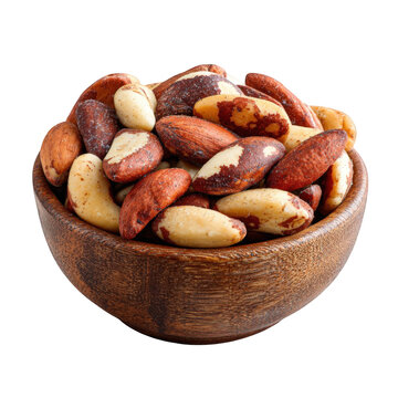 Wooden bowl filled with brazil nuts isolated on transparent background