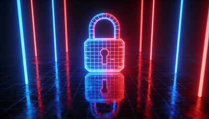 glowing digital firewall wall blocking cyber attack, cybersecurity protection concept 