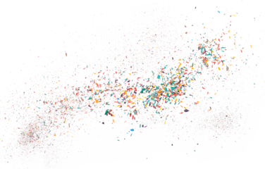 colorful pencil tip shavings from sharpening in flying, explosion isolated on white, background and texture, clipping path, design elements, transparency