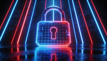 glowing digital firewall wall blocking cyber attack, cybersecurity protection concept 