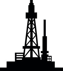 Oil Drilling Rig Silhouette Icon Industrial Vector Illustration