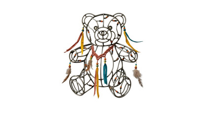 Teddy bear with dream catcher hanging on it isolated on transparent background