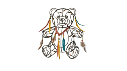 Teddy bear with dream catcher hanging on it isolated on transparent background