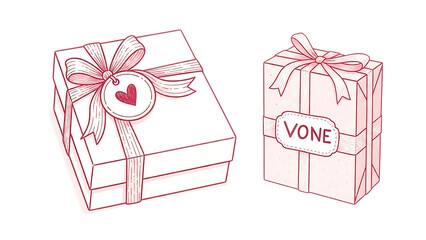 Beautifully wrapped gift boxes with ribbons and tags isolated on transparent background