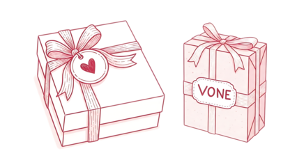 Beautifully wrapped gift boxes with ribbons and tags isolated on transparent background