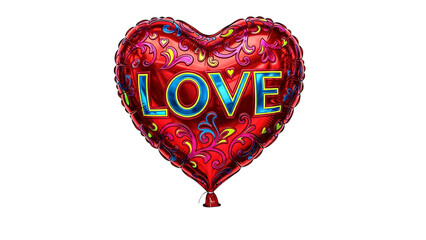 Red heart shaped balloon with love written on it isolated on transparent background