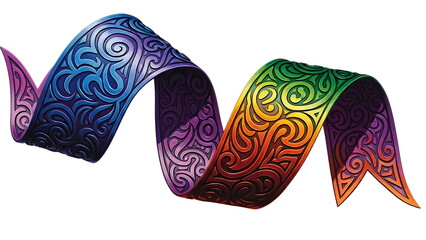 Vibrant ribbon with intricate swirling pattern isolated on transparent background