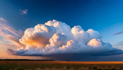 Towering Cumulonimbus Cloud Formation Against A Blue Sky At Sunset