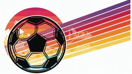 Soccer Ball in Sunset Silhouette: A stylized soccer ball with a striking sunset-inspired design, evoking a sense of energetic movement and the thrill of the game.