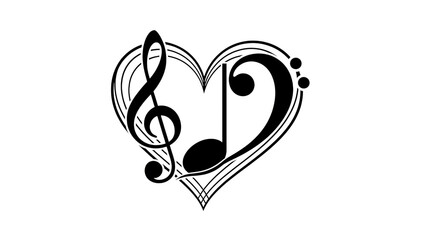 Heart shaped musical notes symbolizing love for music isolated on transparent background