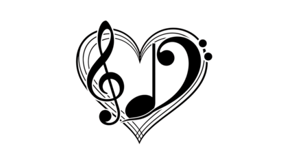 Heart shaped musical notes symbolizing love for music isolated on transparent background