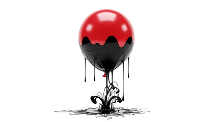 Red and black balloon deflating and dripping isolated on transparent background