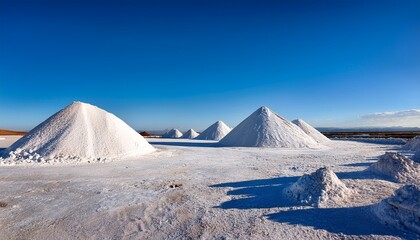 Salt Mountain In Landscape The Image Captures Several Salt Mountains In A Vast Landscape Under A Clear Bright Blue Sky Revealing The Textures Of The Land And The Forms Of The Mineral Deposits