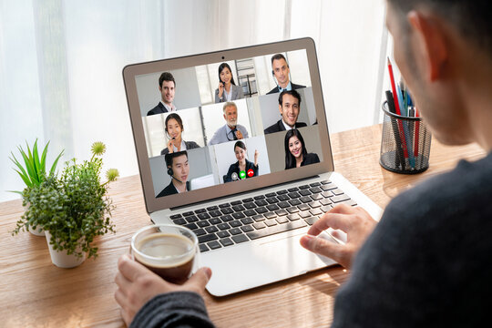 Business people on video conference for modish virtual group meeting of corprate business office workers - Powered by Adobe