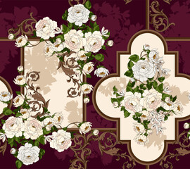 seamless flowers and baroque pattern. Hand draw vintage floral pattern background