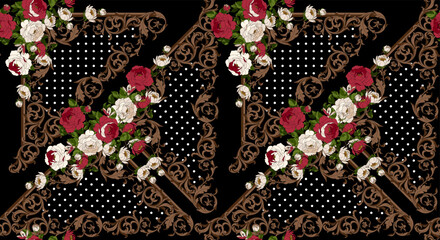 seamless flowers and baroque pattern. Hand draw vintage floral pattern background