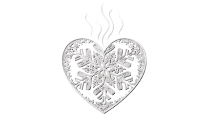 Heart shaped snowflake with steam rising isolated on transparent background