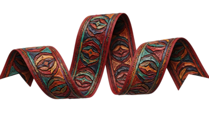 Vibrant decorative ribbon with floral pattern isolated on transparent background