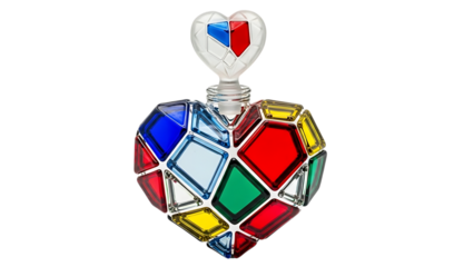 Beautiful stained glass heart shaped perfume bottle isolated on transparent background