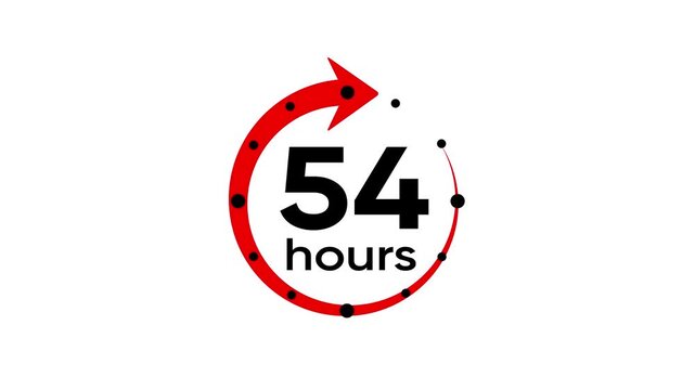 Red 54 Hours Countdown Timer with Circular Arrow and Black Dots on White Background red circular arrow
