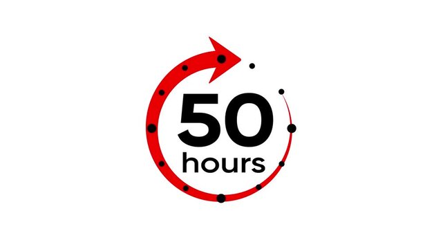 50 hours timer with red circular arrow and black dots on white background countdown clock