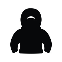 Stylized black silhouette of a person wearing a hooded sweatshirt, isolated on white
