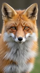 Close-up portrait of a curious red fox with orange fur and attentive eyes.