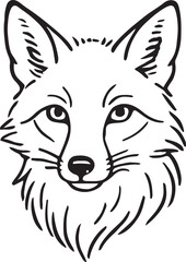 Fototapeta premium Wild Fox Portrait Black and White Line Art