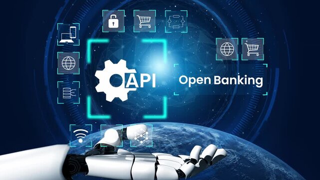 Futuristic Robotic Hand Representing Open Banking and API Integration in Digital Finance with Global Connectivity Visual Elements and Technology Background Gluon.