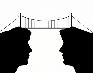 Two profile silhouettes forming bridge of communication